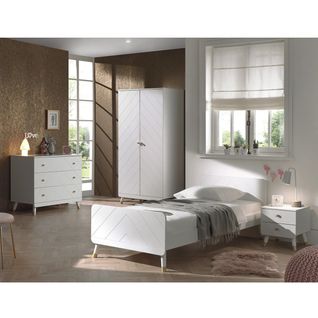 Chambre Complète 90x200cm + Armoire 2 Portes - Tiny White