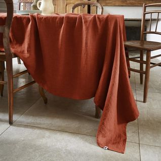 Margaux - Nappe Rectangulaire 170x350cm Lin Lavé Coloris Paprika