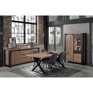 Ensemble Séjour Complet Et Table 200 Cm Aspect Bois Piètement X Métal Noir - Clodius
