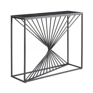 Console Plateau Céramique Marbré Noir Pieds Métal Noir - Domus