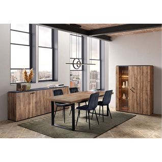 Ensemble Séjour Complet Et Table 200cm Aspect Bois Finition Denver Piètement U Métal Noir - Gless
