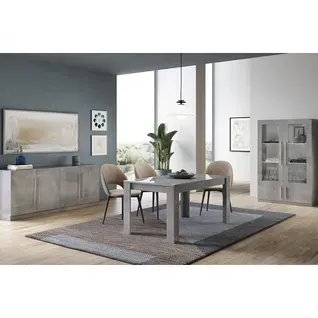 Ensemble Séjour Complet Effet Marbre Table 190cm + Buffet + Vitrine Avec LEDs - Clark