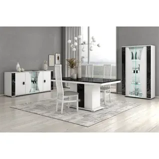 Séjour Complet Table Repas + Buffet + Vitrine 2 Portes Eclairage LED Intégré - Ariane