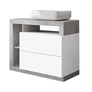 Meuble Vasque 92cm 2 Tiroirs Blanc Laqué Et Aspect Béton - Arturo