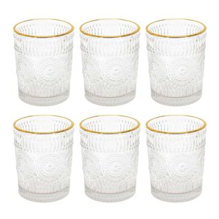 Set De 6 Verres 25cl En Verre Avec Reliefs Géométriques Et Liseré Doré