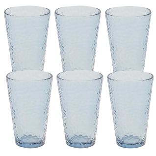 Set De 6 Verres 34cl En Verre Martelé Bleu Fumé