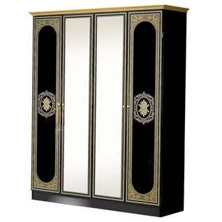 Armoire 4 Portes Avec Miroir Central - Solaya Noire