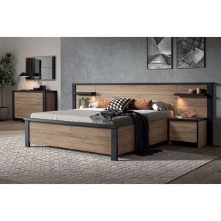Chambre 140x190cm + Tête De Lit Avec LEDs + Chevets + Commode - Siwa