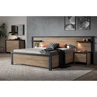 Chambre 160x200cm + Tête De Lit Avec LEDs + Chevets + Commode - Siwa