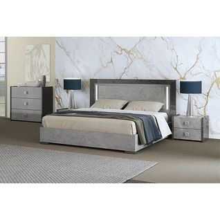 Chambre 140x190cm Gris Effet Pierre Avec LEDs - Hyde