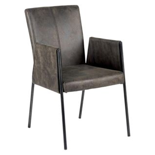 Chaise Fauteuil Avec Accoudoirs Tissu Microfibres Gris Et Pieds Métal Noir