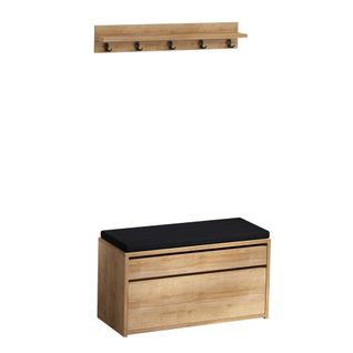 Banquette Entrée Noire Avec Rangement Et Portemanteau Marfa