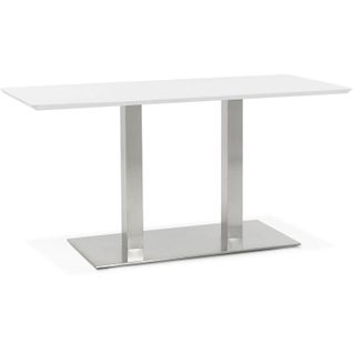 Table à Diner Plateau Blanc Pietement Acier Brossé L150cm