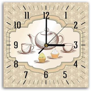 Horloge Murale Décor Thé Et Pâtisseries Pour Cuisine Vintage 50 X 50 Cm Beige