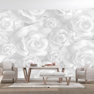 Papier Peint Fleurs En Plâtre 100 X 70 Cm Blanc