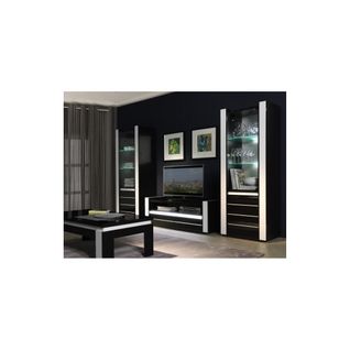 Ensemble Lina Noire Et Blanche Avec Vitrines, Table Basse Et Meuble TV + LED