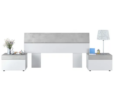 Tête De Lit Avec 2 Tables De Chevet Coloris Blanc Artic / Béton - 97 X 276 X 40 Cm