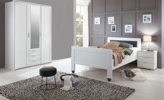Chambre À Coucher Complète Enfant (lit 90x200 cm + Chevet + Armoire ) Coloris Blanc