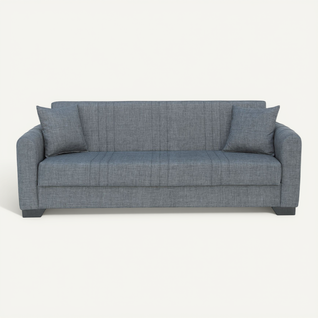 Canapé-lit 3 Places Avec Rangement, Revêtement En Tissu Gris ​​- L. 215 X H. 85 X P. 84 Cm