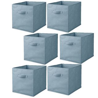 Lot De 6 Cubes De Rangement Pliables En Tissus Avec Poignée - 30x30x30cm - Bleu Clair