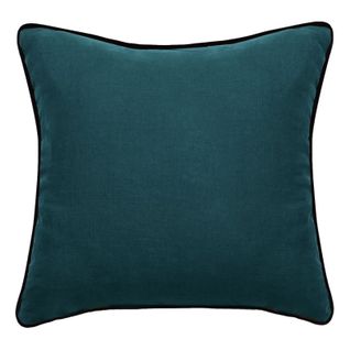 Housse De Coussin Lin Lavé - Doublé Coton Lavé - Finition Galon Noir "prélude"