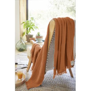 Plaid à Franges "gaïa" - 180x220 Cm - "gaze De Coton"