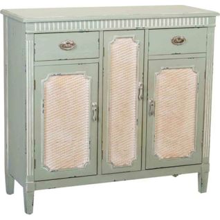 Console En Bois Vert Antique Avec Portes En Cannage Et Tiroirs