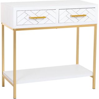 Console D'entrée Bois Blanc Et Métal Doré Style Industriel