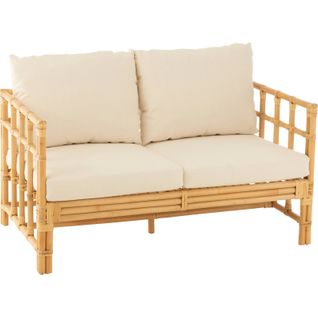 Sofa Rotin Naturel Avec Coussins Blancs Pour Salon Cosy