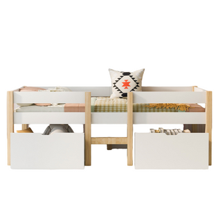 Lit lit enfant avec tiroir et protection antichute, bois de pin massif, 90x200cm, blanc