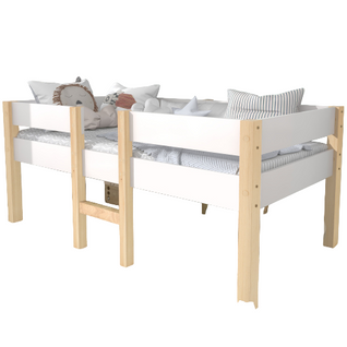 Lit lit enfant avec protection antichute, bois de pin massif, 90x200 cm, blanc & chêne