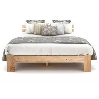 Lit double en bois 140x200, avec tête de lit et sommier à lattes, en bois massif FSC