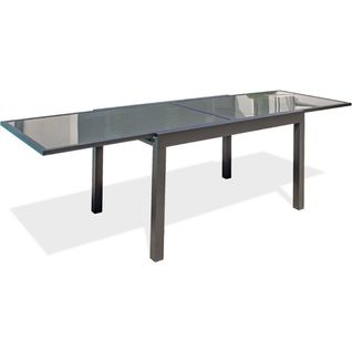 Table à Manger Extensible Tolede 135–270×90 Cm, Aluminium Anthracite, Plateau Verre 5 Mm