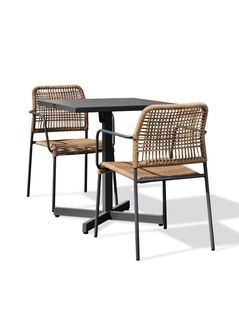 Ensemble Repas Louise 2 Places En Acier Fauteuils Anthracite - Louise