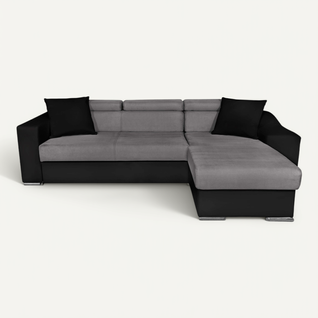 Canapé D'angle Elona Convertible Bi-matière Gris Et Noir Avec Poufs De Rangement à Gauche