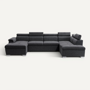 Canapé D'angle Panoramique Paola Convertible En Tissu - Gris Foncé