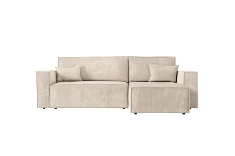 Clarisse - Canapé D'angle Convertible Réversible Avec Coffre En Velours Côtelé - Beige