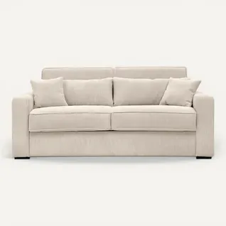 Canapé Convertible Express 3 Places Esio Couchage Quotidien 140x190cm En Velours Côtelé - Beige