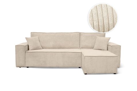 Canapé D'angle Farah Convertible Et Réversible 4 Places En Velours Cotelé - Beige