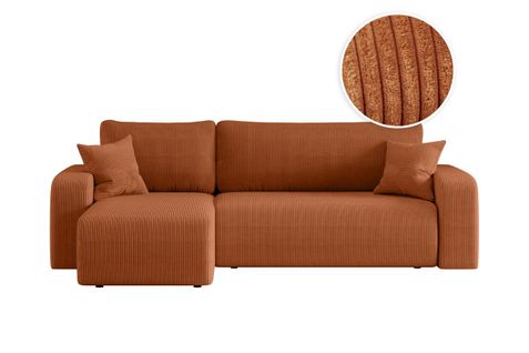 Canapé D'angle Alya Convertible Et Réversible 4 Places En Velours Cotelé - Terracotta