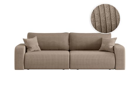 Canapé Droit 3 Places Alya Convertible En Velours Côtelé - Taupe