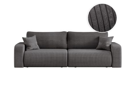 Canapé Droit 3 Places Alya Convertible En Velours Côtelé - Gris