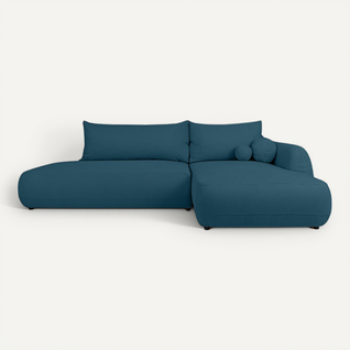 Fabio - Canapé D'angle Convertible 5 Places En Tissu Bleu