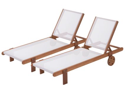 Lot De 2 Bains De Soleil En Bois Exotique "saïgon" - Maple - Ecru