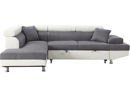 Canapé D'angle Gauche Convertible "sophia Luxe" - 265x190.5x91 Cm - Blanc Gris - 5 Places