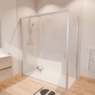 Paroi De Douche D'angle Avec Porte Coulissante + Retour Fixe Nerina - 160x80 Cm