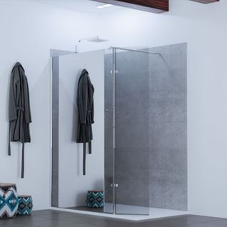 Paroi De Douche Miroir 120+40 Baya Avec Volet Pivotant - Verre 8 Mm