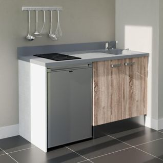 Kitchenette K17l - 140 Cm - Plan Monobloc Évier : Bois - Cromo - Évier à Droite + Electro Inox