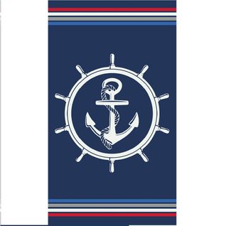 Serviette De Plage Ancre Blanche Sur Fond Bleu Marine 90x170 Cm - 100% Coton Jacquard, Douce,