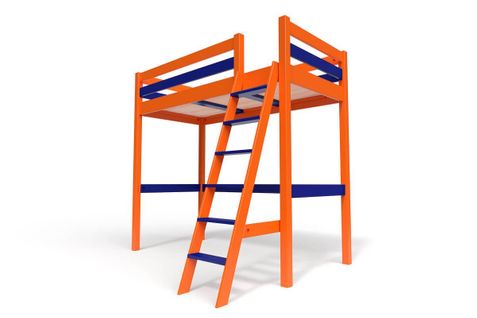 Lit Mezzanine Sylvia Avec Échelle Bois, Couleur: Orange/bleu, Dimensions: 90x200